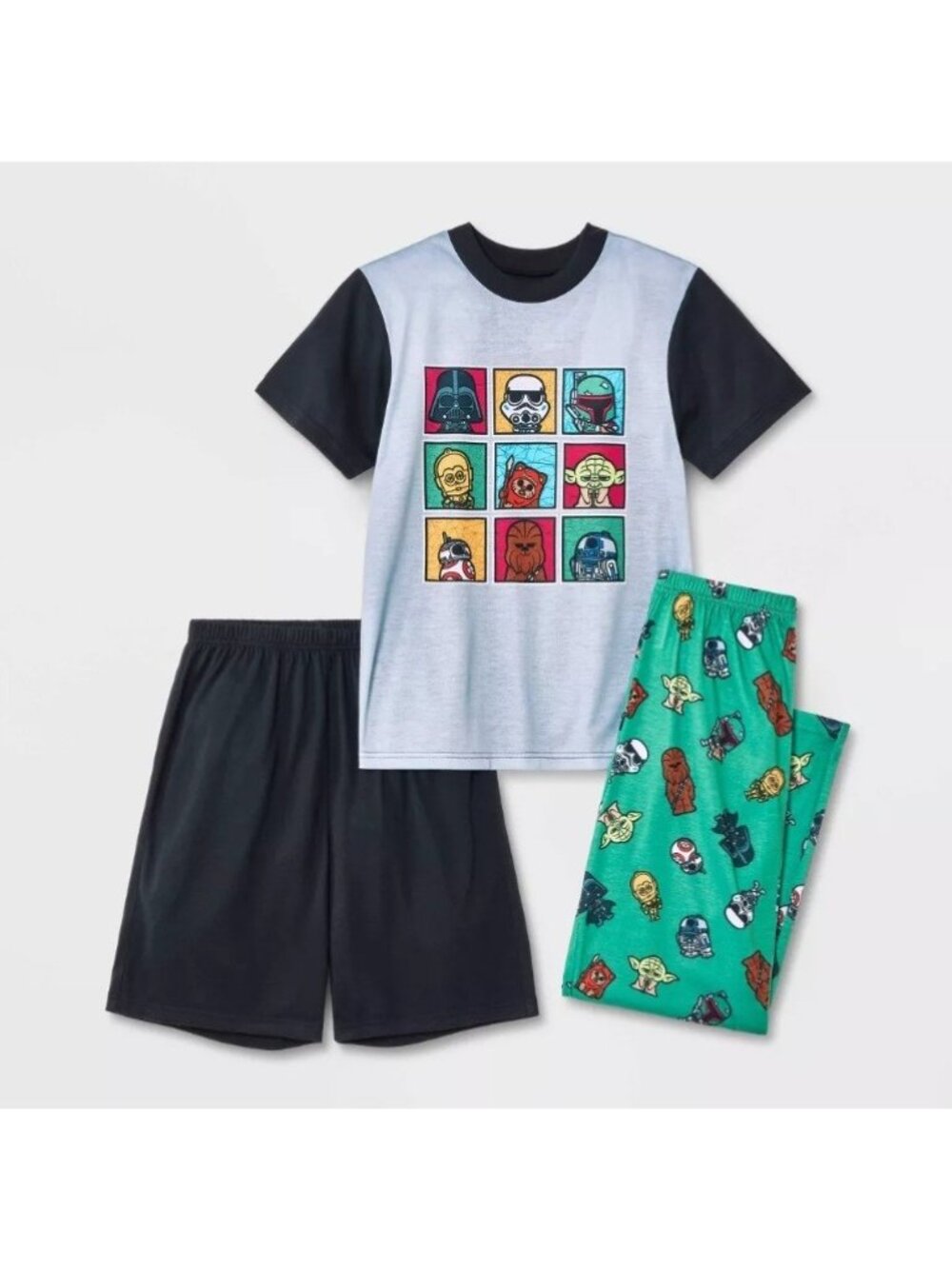 Star Wars Boys 3-PC Sleep Set Pajama Shirt Shorts Pants Darth Vader Yoda L 12/14